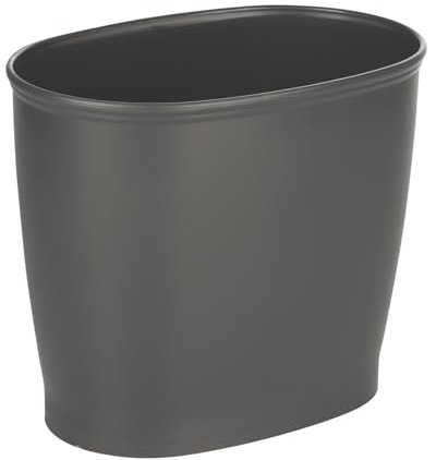 mDesign Narrow Waste Bin - Elegant Design in Plastic with a Slender Oval Shape - Waste Paper Bin for Bathroom, Office and Kitchen - 25 cm Bins for Recycling and More - Slate Grey