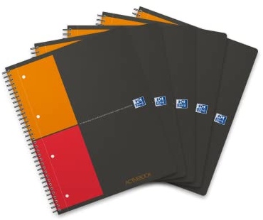 Oxford Activebook Interantional A4, kariert, 160 Seiten, versetzbares Register, Dokumententasche, 5 Stück