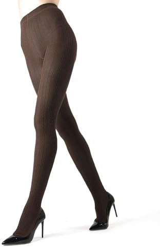 MeMoi Toronto Cable Cotton Tights for Women, Cozy and Breathable Warm Sweater Tights - Sizes S to XL, Brown Heather, Large/X-Large