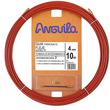 Anguila| Guía Pasacables | Terminales Intercambiables | Fleje de Acero + Propileno | Color Rojo | Diámetro 4mm | 10 metros