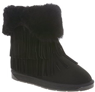 Rj's Fuzzies Cloud Nine Sheepskin Women's Classic Fringed Sheepskin Boot, Black - 7