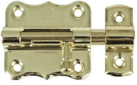 Amig - Türriegel aus Stahl | Bolzenriegel Mod. 384 | Türschloss in Lackiert Messing Überzogen | Torschlossriegel Türschieber | Maße: 60 x 48 | Kompakter Aufschraubschließriegel