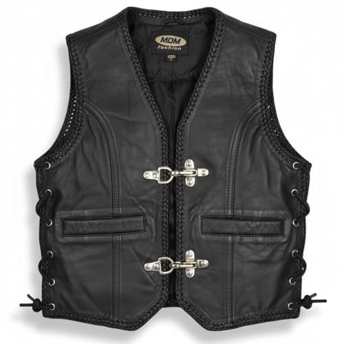 Läderväst för barn, bikerväst, rocker väst, svart, XXL