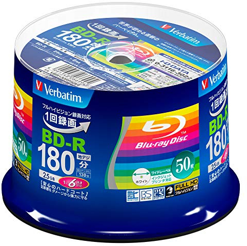 50 Verbatim Blu Ray 25 Gb Bd-r Single Layer 6x Speed Original Spindle Printable Blueray