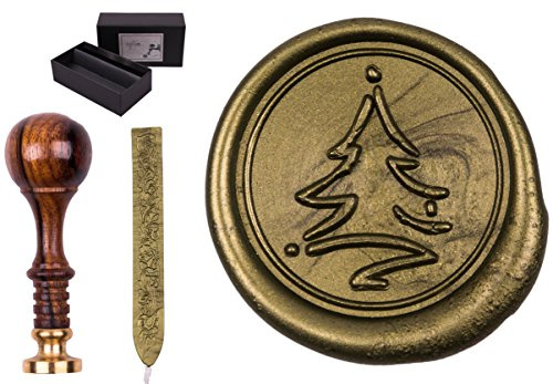 Siegelstempel Set Sigillum Gravur Tannenbaum, incl. 1 Stange Siegelwachs oliv-perl.