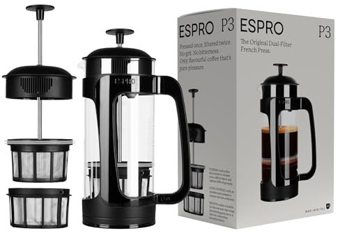 ESPRO - P3 Cafetiere 2 Cups French Press Coffee Maker – Patented Double Microfilter for Sludge and Grit Free Brew - Heat Resistance Borosilicate Glass Coffee Press - Black 530ml