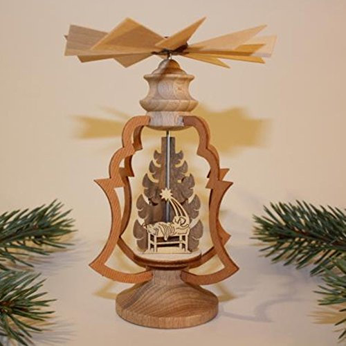 aus dem Erzgebirge Tischpyramide Wärmespiel Motiv Christi Geburt: Josef - Hirte - Maria mit Christkind original Höhe 13cm