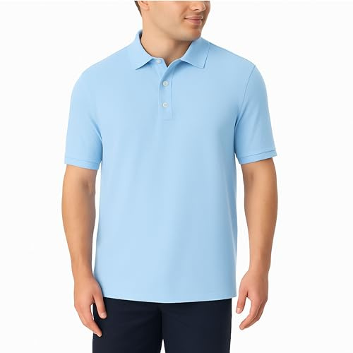 French Toast Unisex Sleeve Pique Polo Shirt , Light Blue, M