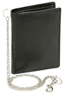 LEAS Biker Portefeuille pour Homme et Femme avec la chaîne Chrome Format Portrait, Cuir véritable, Noir Chain-Series''