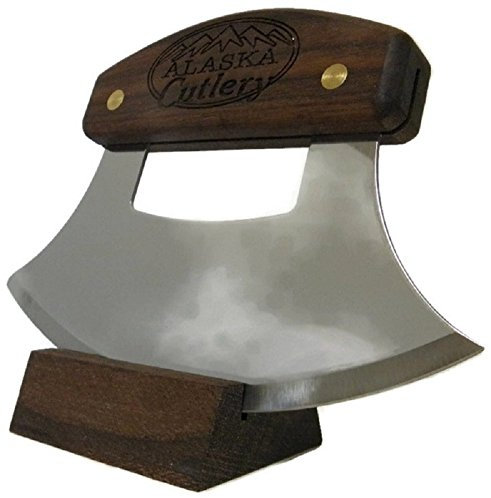 Alaskan Inupiat Style Ulu withAlaska Cutlery Etched Walnut Handle, 6.25 Blade