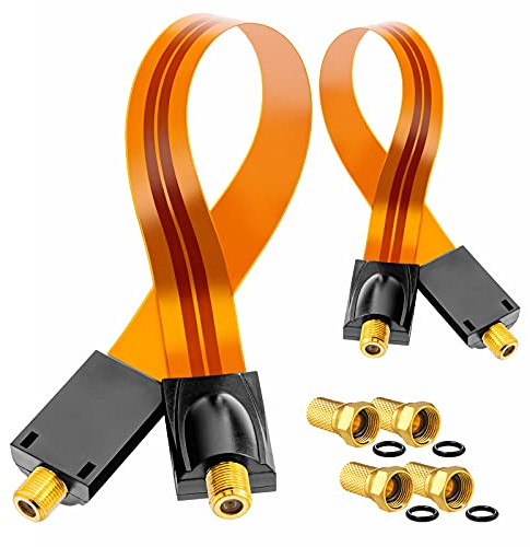 hb-digital 2x SAT Fensterdurchführung Ultra Flach flexibel extrem dünn Gold HQ F-Buchse Verbinder für Koaxialkabel Verkupplung für Türen Fenster Dachboden + 4x F-Stecker vergoldet