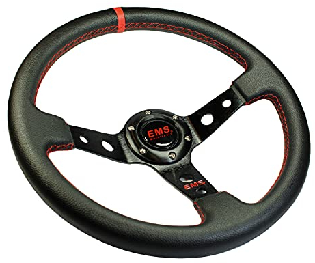 EMS Motorsport Lenkrad 350mm 65mm Rallye Sportlenkrad, Schwarz, Aluminium, PKW, Motorsport Lenkrad