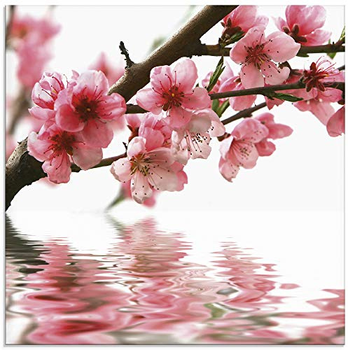 ARTland Wanddeko Glasbilder Wandbild Glas Bild einteilig Quadratisch Natur Blumen Blüten Kirschblüten Baum Frühling T5PL