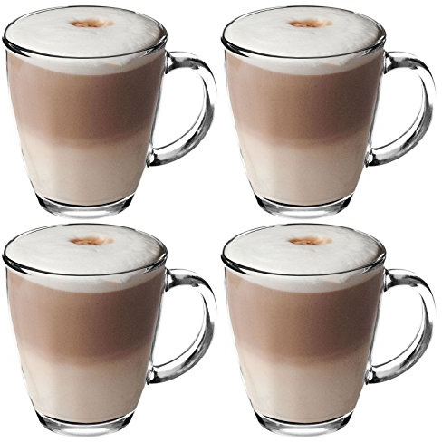 Get Goods 350ml Latte Glasses - Thick Toughened Glass Mugs - Coffee/Tea/Espresso/Cappuccino - Dishwasher Safe (4 glasses), 0.35 liters