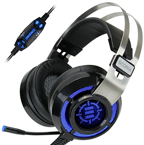 ENHANCE Scoria Casque Gaming USB pour PC avec Son Surround Virtuel 7.1 - Casque Gamer Bass et Vibrations Ajustables, Lumières LED de 5 Couleurs Réglables, Contrôle du Volume et Microphone Rétractable