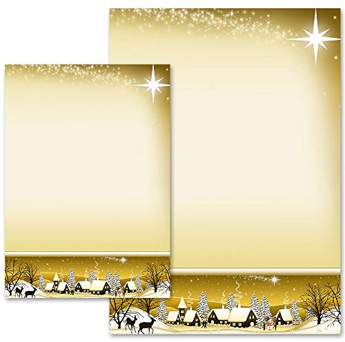 Motivpapier WINTERDORF GOLD Weihnachten, Jahreszeiten - Winter Weihnachten - DIN A4 Format 100 Blatt - Paper-Media