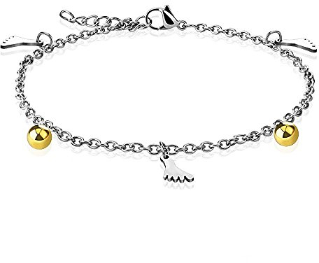 Bungsa Bettelarmband Charm Füße & Kugel Edelstahl für Damen silber gold (Armband Damenarmband Herrenarmband Bracelet Chirurgenstahl Schmuck Edelstahlarmband Bettelkette Baby)