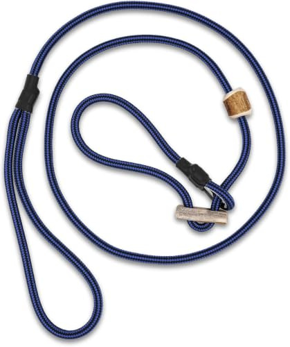 ROMNEYS Moxonleine Durham 6 mm – handgefertigte Retrieverleine & Agilityleine mit Hirschhorn-Zugstopp – Leine & Halsband in einem – Hundeleine Made in Germany (Blau, 130 cm)