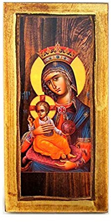 H1 Holzikone der Jungfrau Maria & Jesus Christus, handgefertigt, griechisch, christlich, orthodox, Holz