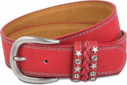 styleBREAKER bälte i vintage look med smyckesband på stängningen, kuggsömmar, nitar, strass, kortare, unisex 03010062