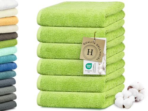 ZOLLNER 6er Set Handtücher in 50x100 cm - besonders weiche und saugstarke Gästehandtücher in grün - mit praktischem Aufhänger - waschbar bis 95°C - Baumwolle - Hotelqualität