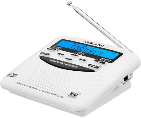 Midland - WR120B/WR120EZ - NOAA Emergency Weather Alert Radio - S.A.M.E. Localized Programming, Trilingual Display, 60+ Emergency Alerts, & Alarm Clock (WR120B - Box Packaging)
