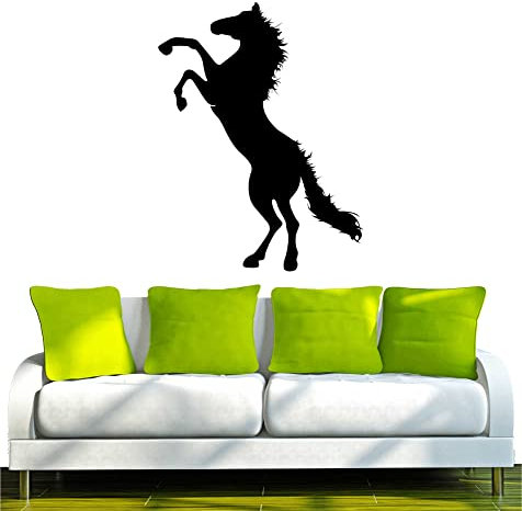 INDIGOS UG - Wandtattoo Wohnzimmer - Wandaufkleber springendes Pferd - Hengst - Mustang 80x44 cm w672 schwarz - Aufkleber Kinderzimmer Schlafzimmer Küche Badezimmer Büro Dekoration