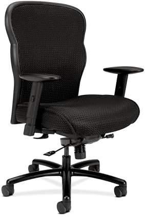 HON Wave Big and Tall Office Chair with Adjustable Arms, 450 lbs Capacity, Ergonomic, Breathable Mesh Desk Chair with Wheels, 360° Swivel, Heavy Duty Tilt Recline, Black