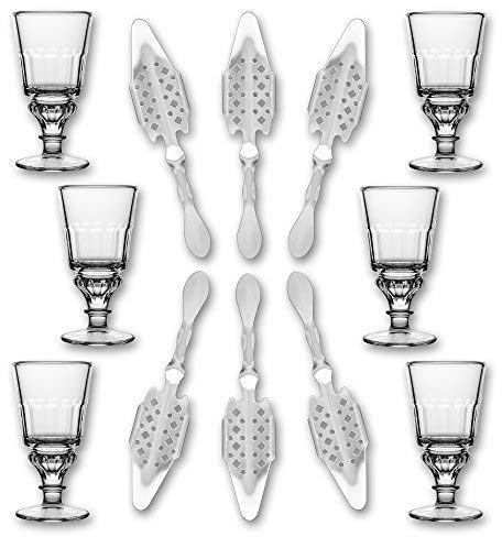 6X La Rochere Absinth Glas Versailles 400ml + 6X Absinth Löffel Losanges 41