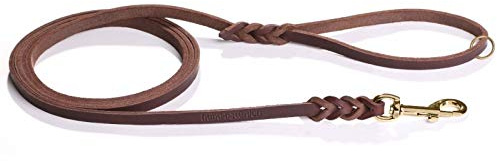Fettlederleine 1m x 15mm braun mit Handschlaufe + Ring, Messing Haken