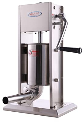 Hakka 3L/7LB Sausage Stuffer, Manual Sausage Maker Machine Filler Meat Stuffer 2 Speed Stainless Steel All Coverage Vertical Sausage Roll Making Machine with 4 S/S Filling Funnels