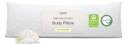 Coop Home Goods Original Adjustable Body Pillow, 20x54 Long Pillow for Back, Shoulder, Hip and Knee Support, Side Sleeper Body Pillows for Adults with Memory Foam & Washable Cover