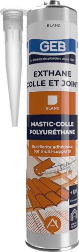 GEB Exthane mastic-colle polyuréthane pour collage et joint bâtiment. Excellente adhérence, peut se peindre, multi-supports. 300ml - Blanc