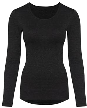 Conta Thermo Langarm Shirt, Longshirt mit natürlicher Baumwolle, wärmende Unterwäsche für Damen, Rundhalsausschnitt, Damenbekleidung, in Farbe Schwarz Melange, Größen: 36/XS - 50/4XL