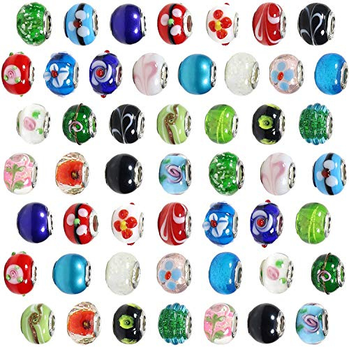 TOAOB 30pcs Mixed Color European Glass Beads Murano Charms 14mm