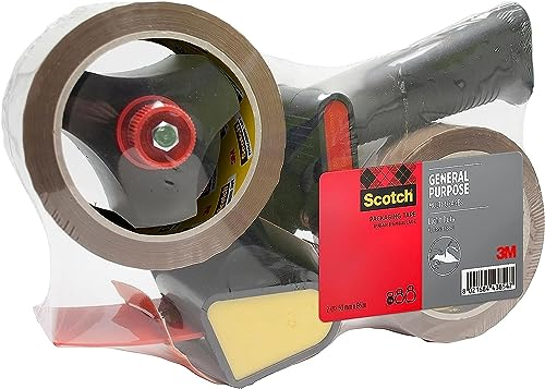 Scotch Handabroller für Verpackungsklebeband + 2 Rollen Scotch Paketklebeband, 50 mm x 66 m, braun - Ideal zum Verschließen Ihrer Kartons und Pakete