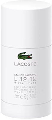 EAU DE LACOSTE L.12.12 Blanc Deo-Stick für Herren, holzige Duftnoten mit Vetiver für selbstbewusste Männer, 75ml