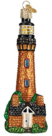 Old World Christmas Currituck Lighthouse Glass Blown Ornament for Christmas Tree, Handcrafted Holiday Decoration, Landmarks Collection