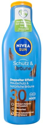 NIVEA SUN Protect & Bronze SPF 30 Sunscreen Lotion 200ml – High UV Protection with Natural Tan Activation, Anti-Stain Formula, Water-Resistant, Non-Greasy Sun Cream for Body