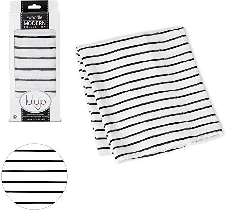 Lulujo Baby-Mulltuch Baby-Spucktuch Stilltuch Pucktuch Swaddle mit Streifen in schwarz 120 x 120 cm, Viskose (Bambus) und Baumwolle