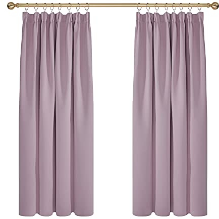 Deconovo Bedroom Blackout Curtains Pencil Pleat Thermal Insulated Tape Top Curtains for Livingroom 46 x 54 Inch Pink Lavender 2 Panels