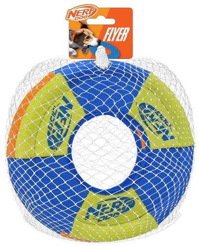 Nerf Dog Trackshot Toss and Tug Ring Outdoor Dog Toy 2 Pack, 9 Inch Dog Tug and Fetch Toy, for Medium and Large Breeds, Blue/Orange/Green