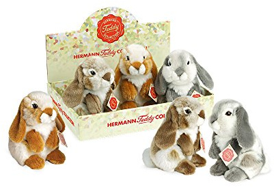 Teddy Hermann 93760 Hase sitzend 3-farb. sort. 19 cm im Display, Kuscheltier, Plüschtier mit recycelter Füllung