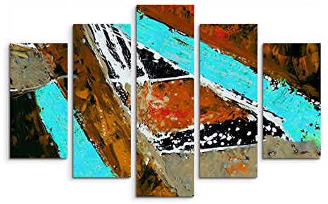 Paul Sinus Art 5 teiliges Wandbild auf Leinwand (Gesamt: H: 100cm B: 160cm) Keilrahmenbild Canvas Fotodruck Leinwandbild Leinwanddruck Kunstdruck Wandbild türkis rotbraun gemalt