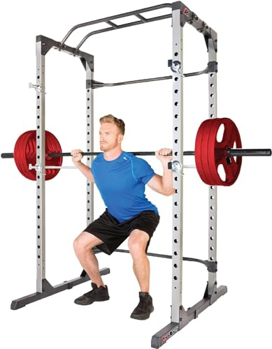 Fitness Reality Power Cage Squat Rack with Optional LAT Pulldown, Cable Crossover, 800 lb Capacity, Multi-Grip Pull-Up Bar, Adjustable Safety Bars, Strength Training for Home Gym