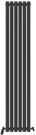 iBathUK Strata Wall Mounted Vertical Single Oval Panel Radiator, 6-Column Steel, Hydronic Central Heating, High Thermal Output, Modern Designer Radiator for Bathroom in Matt Anthracite, 1800 × 354mm