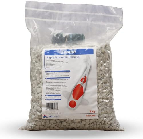 NT Labs Koi Care Zeolite WIth Filter Media Bag (5kg) | Natural zeolite chunks absorb ammonia and reduce nitrite levels when placed inside an external pond filter compartment.