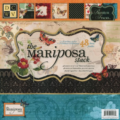 DCWV Premium Cardstock Paper 12x12, 48 Sheets of Scrapbook Paper for Crafts and Card Making, Single Sided Heavy Duty Cardstock with Glitter Accents - Mariposa