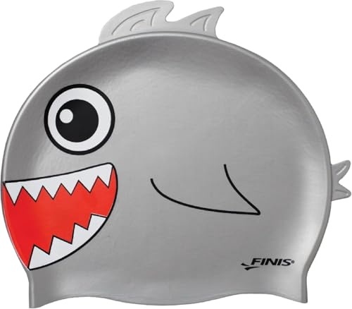 FINIS Animal Heads Silicone Swim Cap for Kids - Fun 3D Animal Designs - Snug Fit - Chlorine Protection - Shark