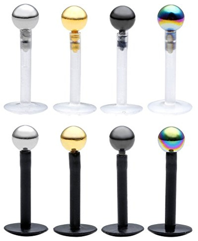 Jovivi 8pcs 16G Mix-color Stainless Steel Ball Internal Threaded Acrylic Bioflex Monroe Labret Lip Bar Ring 5/16
